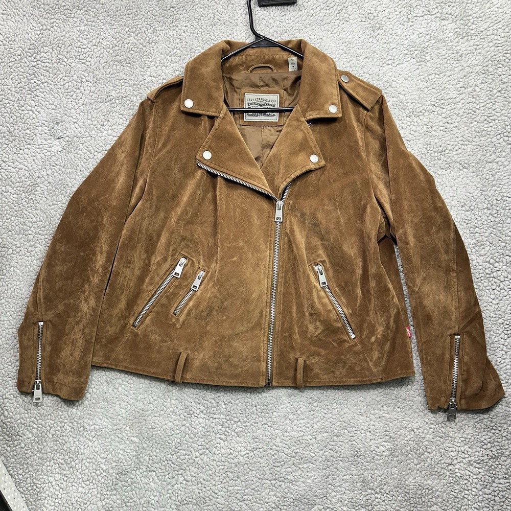 LEVI'S Women's Brown Faux Suede Motorcycle Jacket Zip Up Size XL